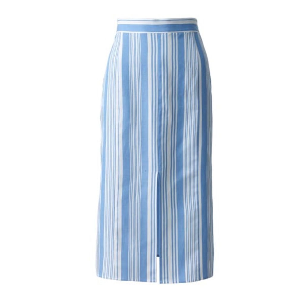H&M x LEMLEM lyocell-blend skirt, light blue & white vertical stripes, size 2